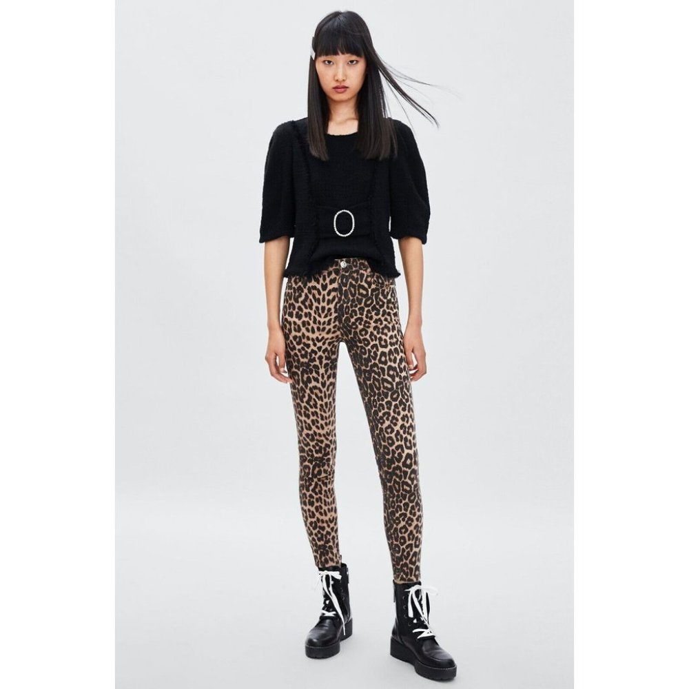 🌞NWT ZARA Leopard Print Hi-Rise Skinny Jeans Animal print-0327 / 221 / 051 - Picture 2 of 12
